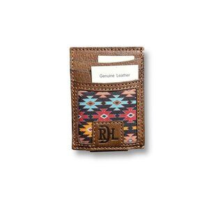 NIB Red Dirt Hat Co Brown Magnetic Money Clip Card Holder Genuine Leather Aztec‎